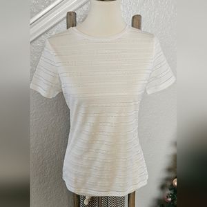 REISS White Stripe Coquette Eyelet T-shirt Top Size Small Ballet Core